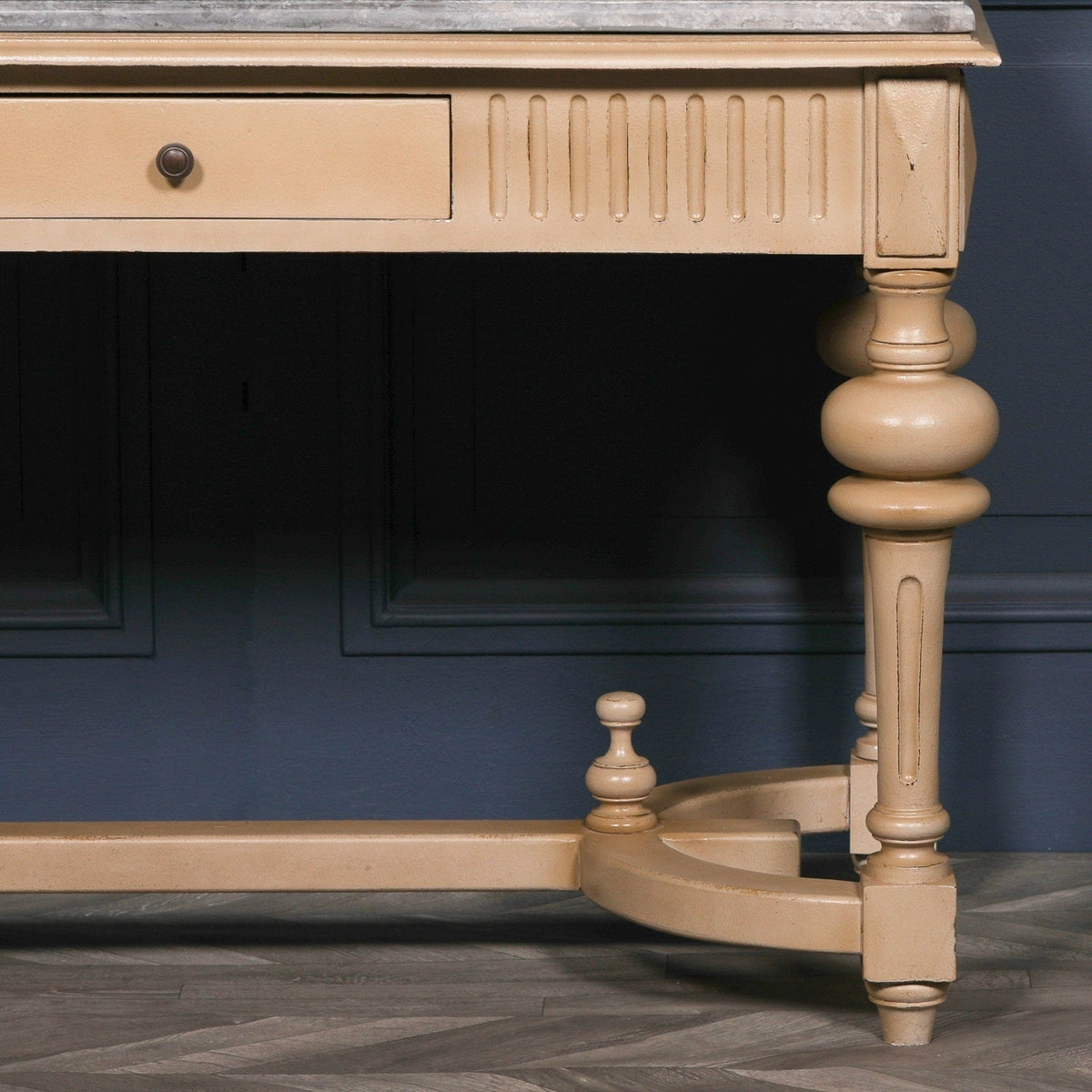 Painted White Cedar Console Table with Stone Marble Top and Turned Legs 123cm Console table CasaFenix