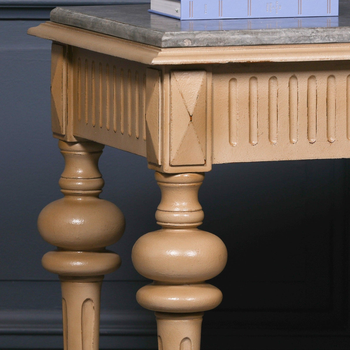 Painted White Cedar Console Table with Stone Marble Top and Turned Legs 123cm Console table CasaFenix
