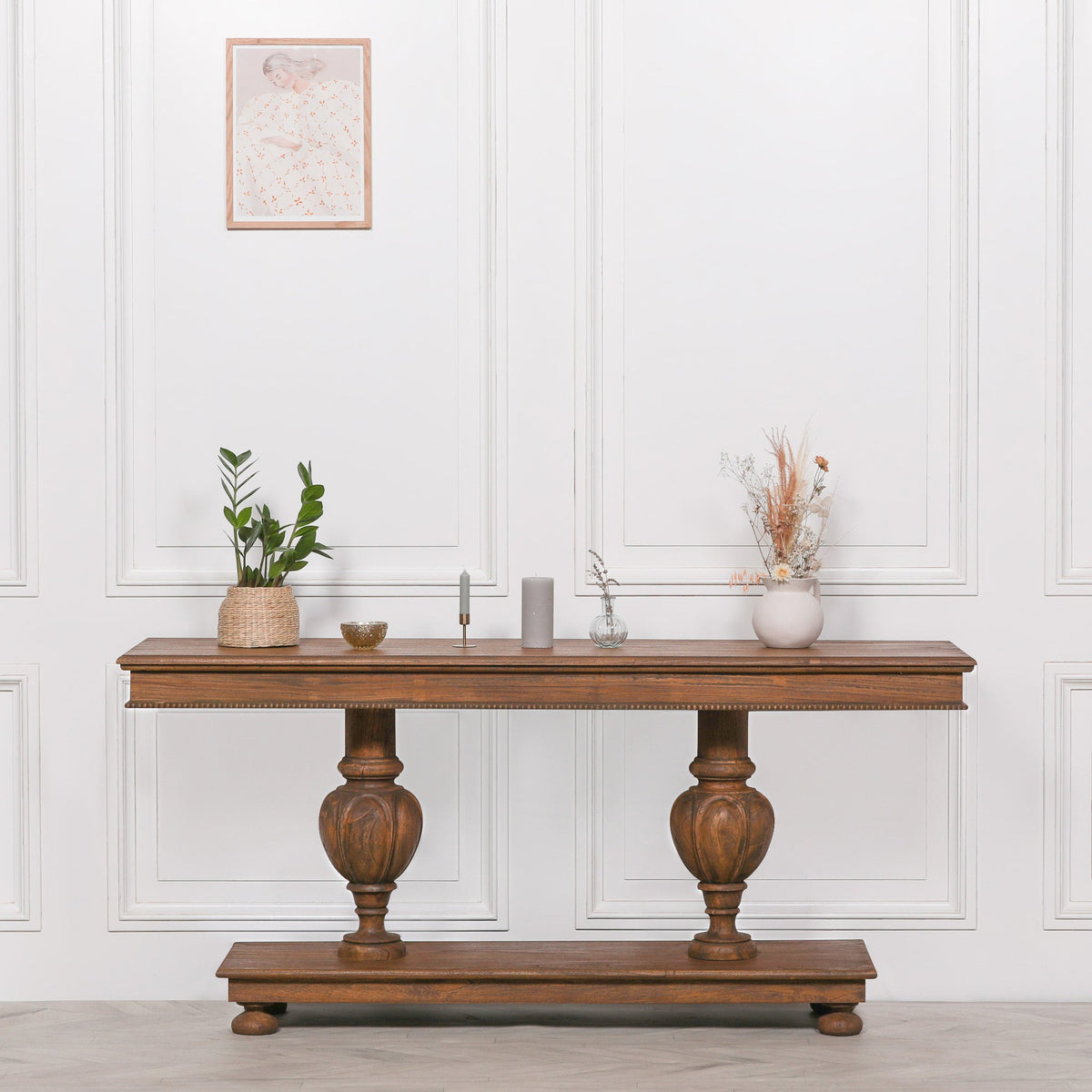 White Cedar Console Table with Carved Column Legs and Beaded Edge 180cm Console table CasaFenix