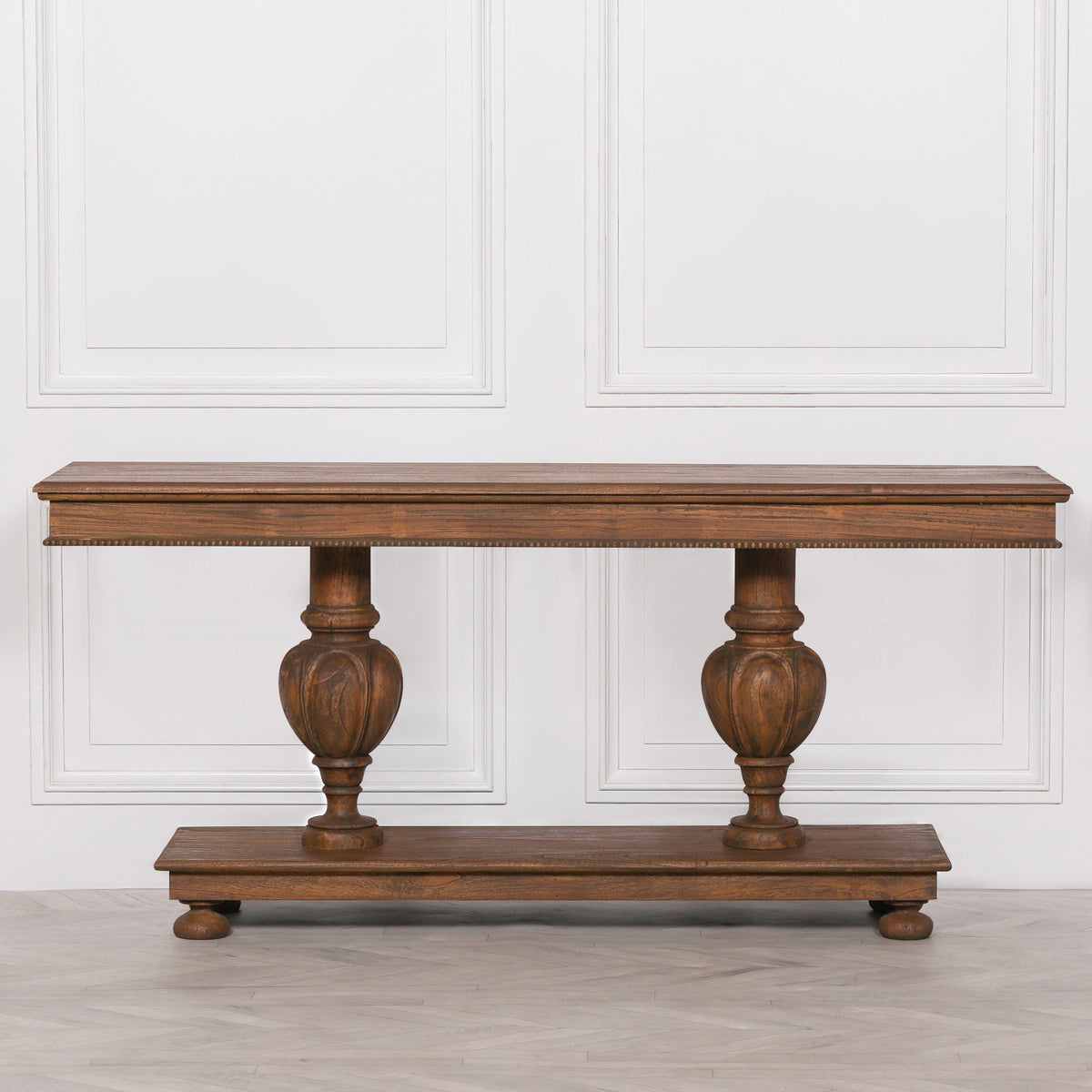 White Cedar Console Table with Carved Column Legs and Beaded Edge 180cm Console table CasaFenix