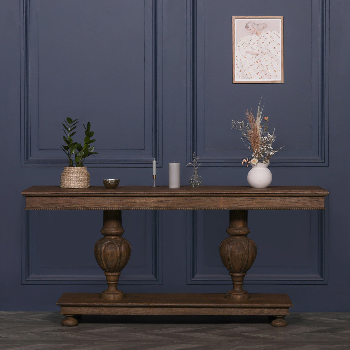White Cedar Console Table with Carved Column Legs and Beaded Edge 180cm Console table CasaFenix