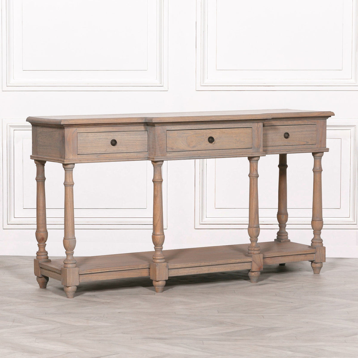 White Cedar Breakfront Console Table with Turned Legs 152cm Rustic Finish Console table CasaFenix