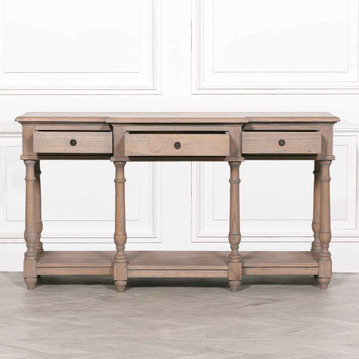 White Cedar Breakfront Console Table with Turned Legs 152cm Rustic Finish Console table CasaFenix