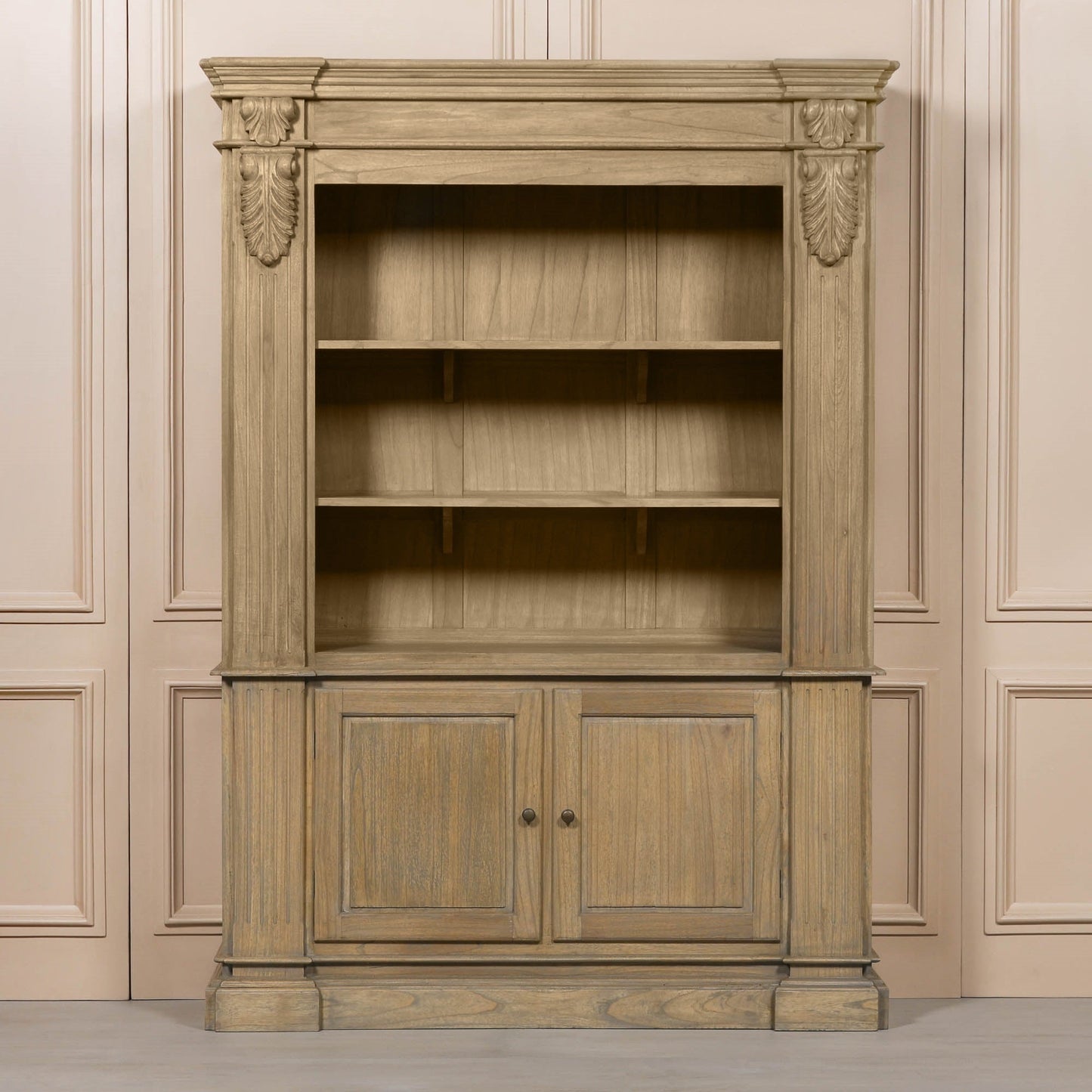 Large Rustic Open Bookcase White Cedar Wood H221 x W159 x D47.5cm Display Cabinet CasaFenix