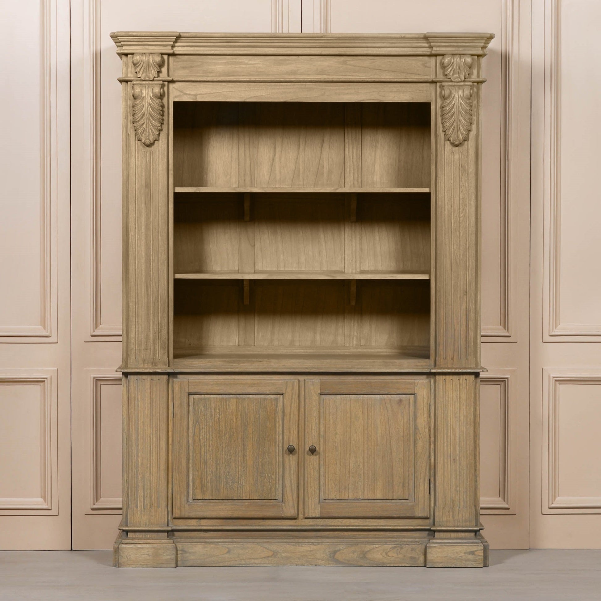 Large Rustic Open Bookcase White Cedar Wood H221 x W159 x D47.5cm Display Cabinet CasaFenix