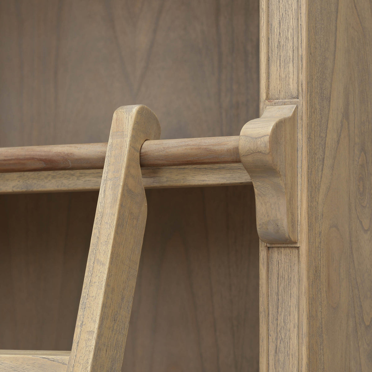 White Cedar Library Bookcase with Detachable Ladder 242cm Rustic Finish Bookcase CasaFenix