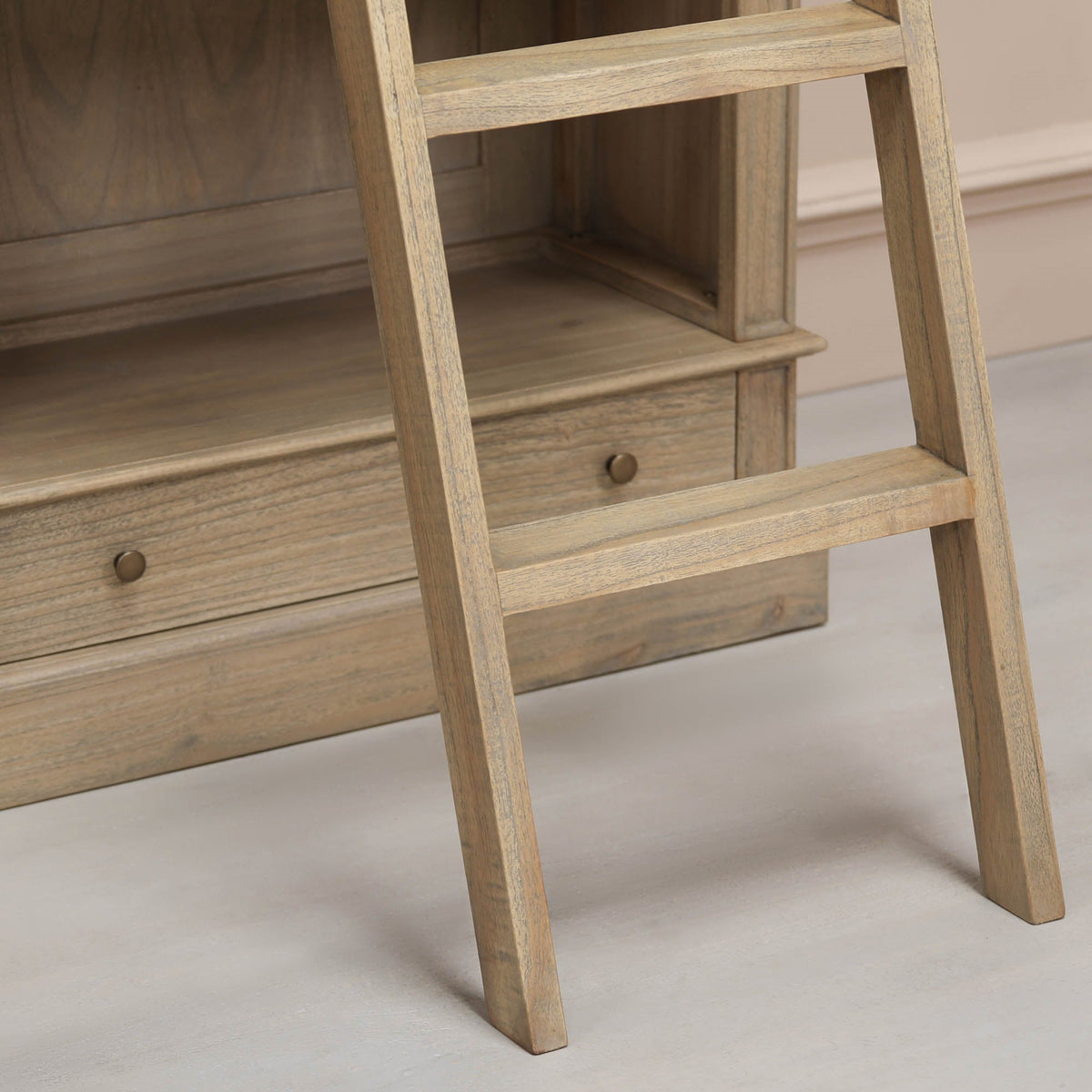 White Cedar Library Bookcase with Detachable Ladder 242cm Rustic Finish Bookcase CasaFenix