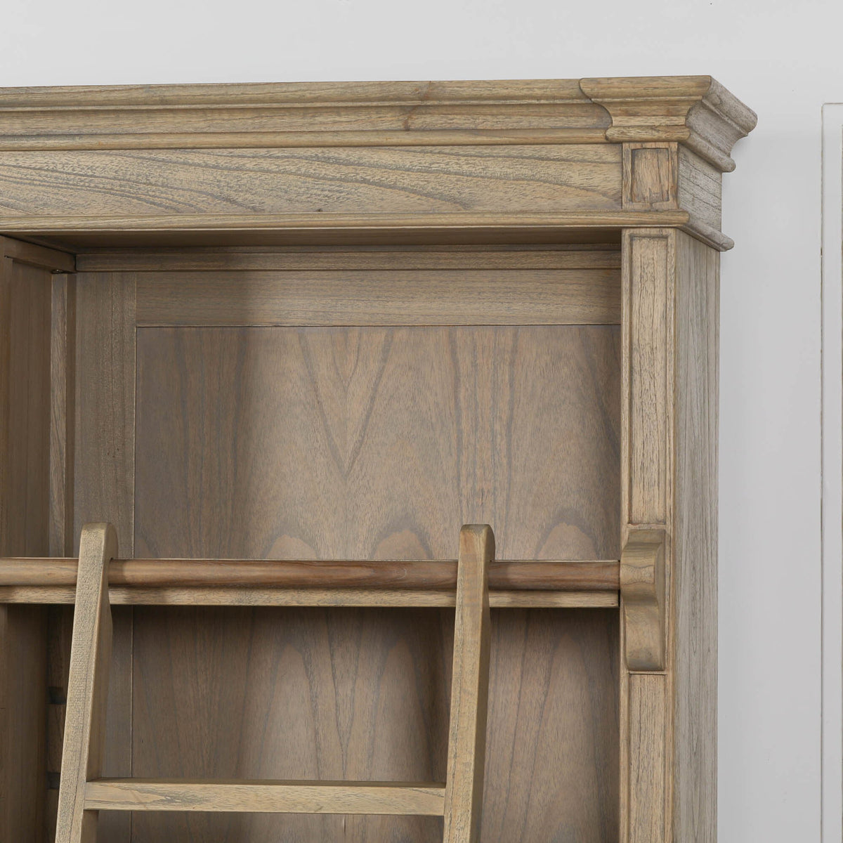 White Cedar Library Bookcase with Detachable Ladder 242cm Rustic Finish Bookcase CasaFenix
