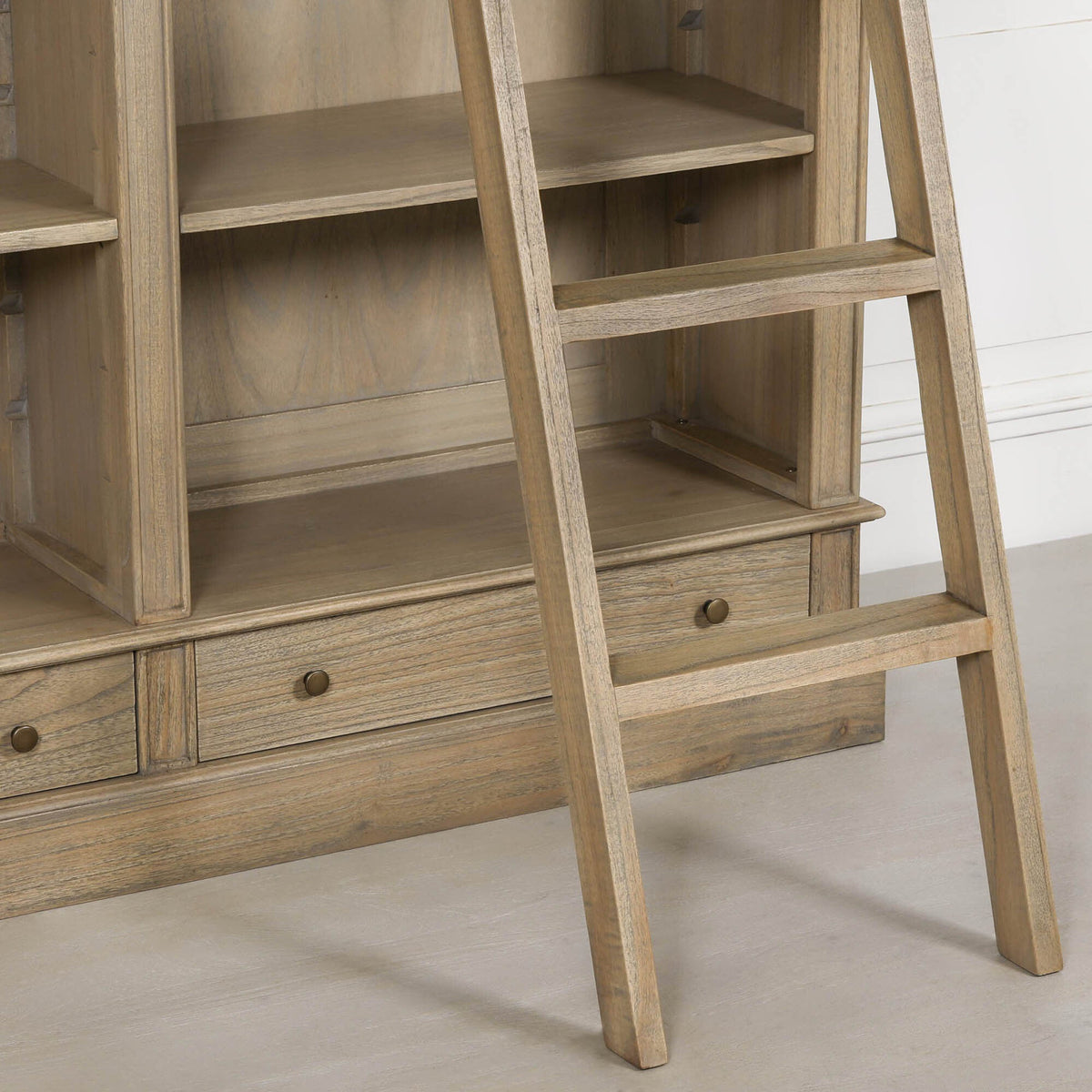 White Cedar Library Bookcase with Detachable Ladder 242cm Rustic Finish Bookcase CasaFenix