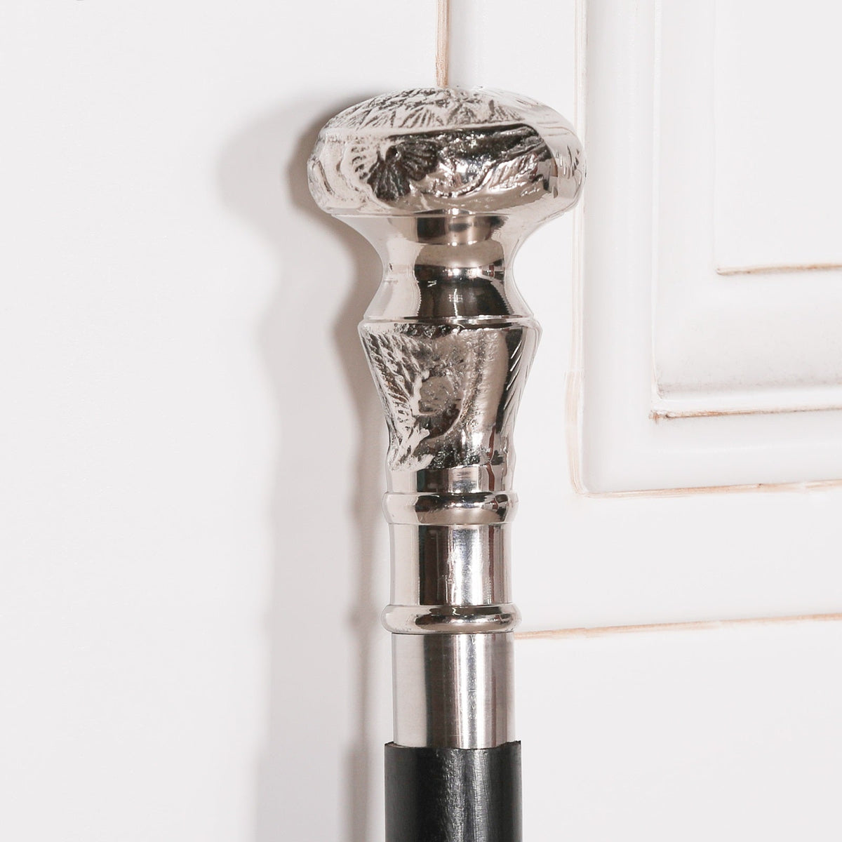 Victorian Style Walking Stick | Black Mango Wood & Nickel-Plated Brass Handle Walking Stick CasaFenix