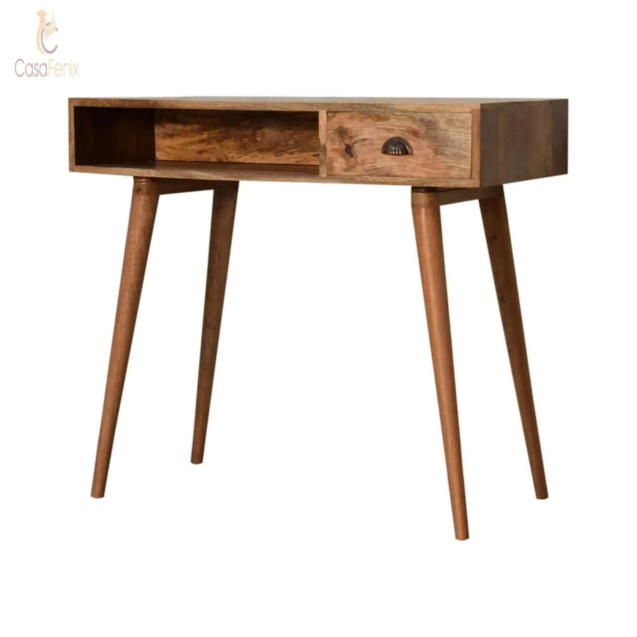 Writing Desk with Open Slot and Cable Access  UK electric and USB sockets 1 Drawer Solid Mango Wood - CasaFenix
