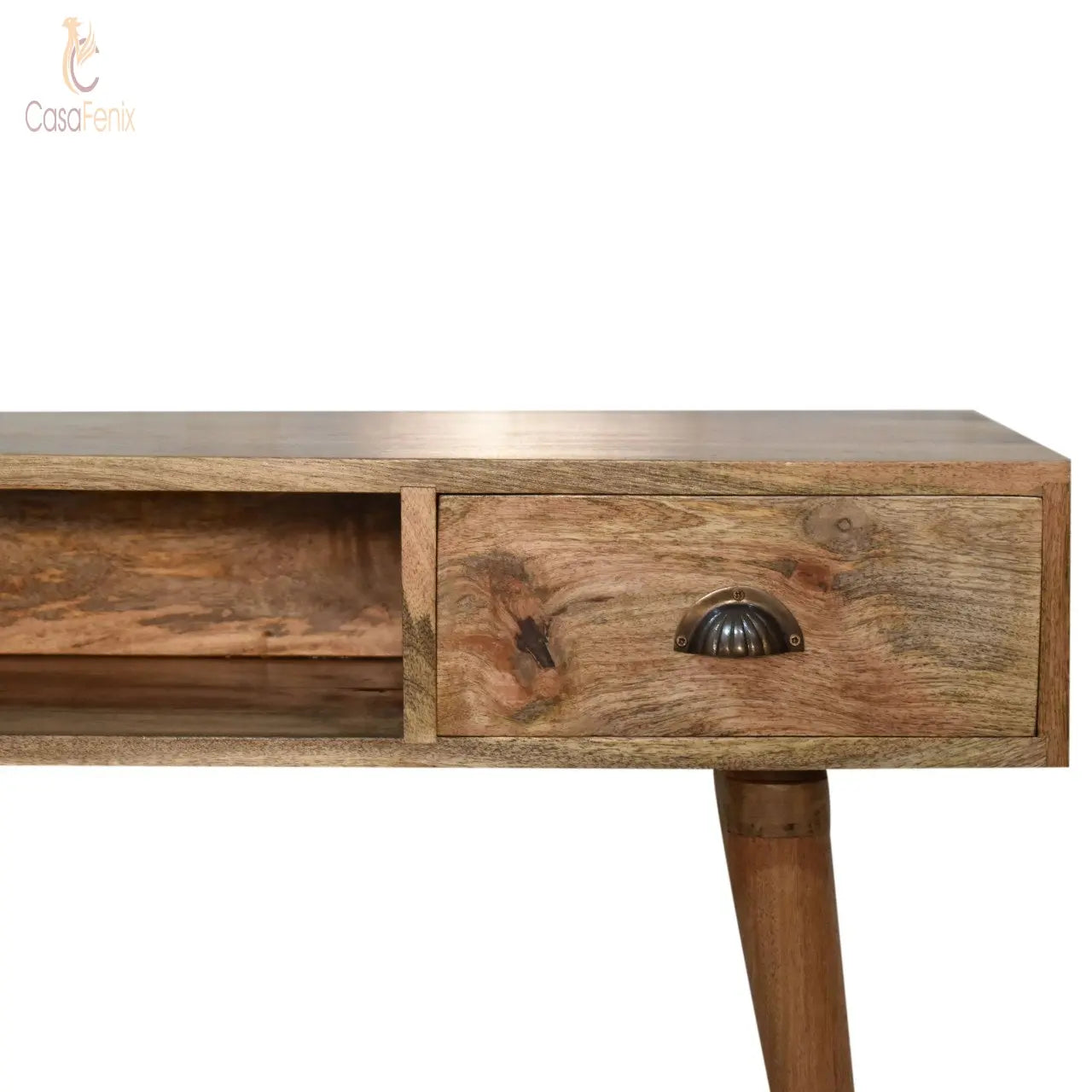 Writing Desk with Open Slot and Cable Access  UK electric and USB sockets 1 Drawer Solid Mango Wood - CasaFenix