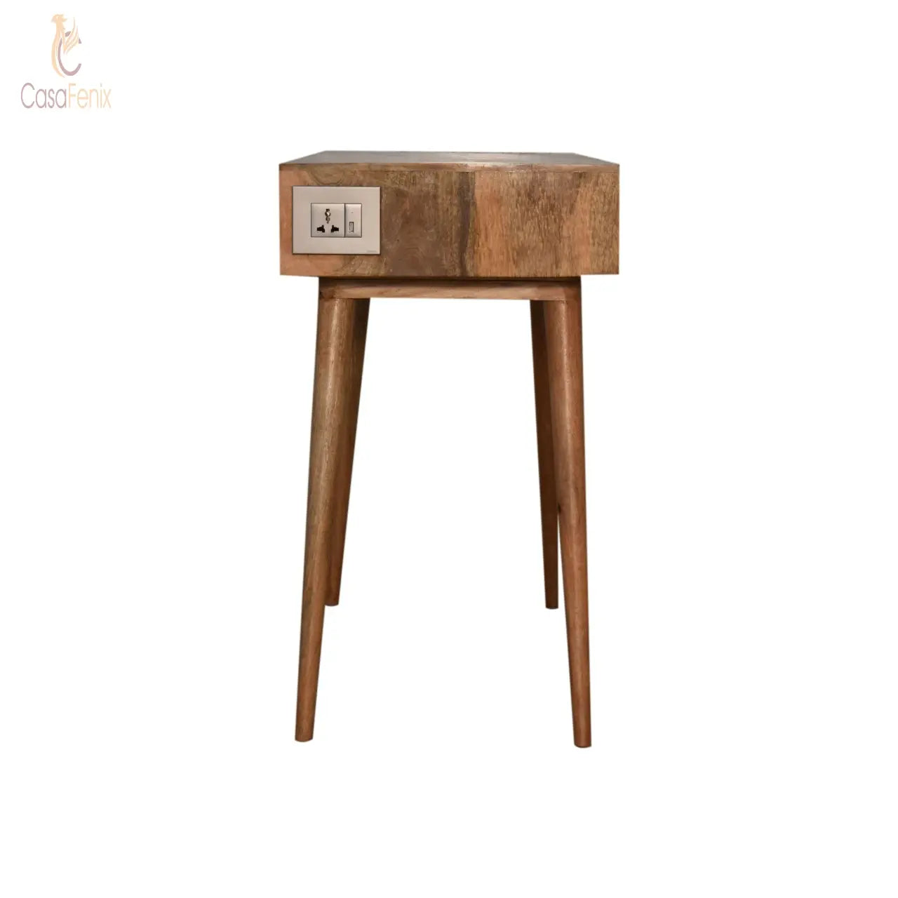 Writing Desk with Open Slot and Cable Access  UK electric and USB sockets 1 Drawer Solid Mango Wood - CasaFenix