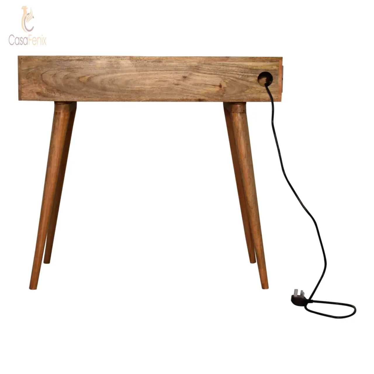 Writing Desk with Open Slot and Cable Access  UK electric and USB sockets 1 Drawer Solid Mango Wood - CasaFenix