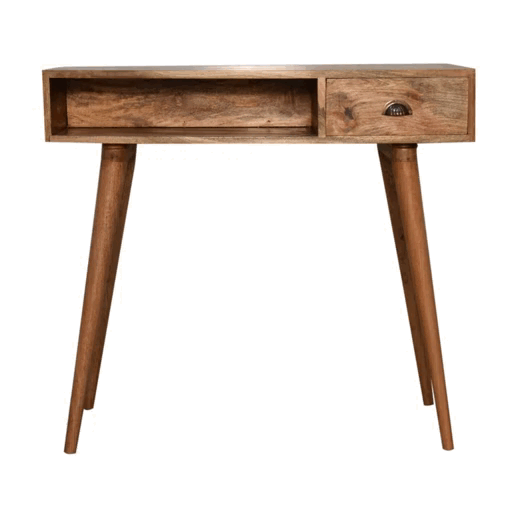 Writing Desk with Open Slot and Cable Access  UK electric and USB sockets 1 Drawer Solid Mango Wood - CasaFenix
