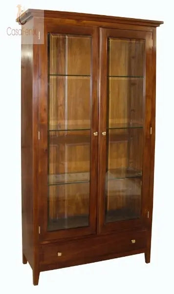 Yorke Contemporary Collection Glass Display Cabinet 2 Door Cupboard 1 Drawer Solid Mahogany - CasaFenix