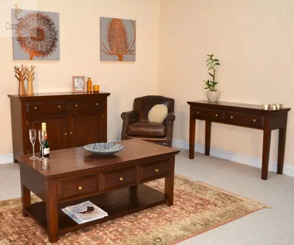 Yorke Contemporary Collection Sideboard 3 Door Cupboard 2 Drawer Solid Mahogany - CasaFenix