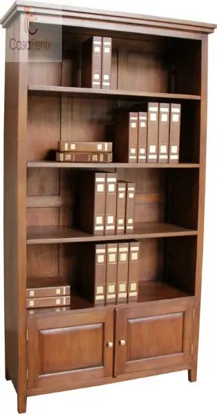 Yorke Contemporary Collection Tall Bookcase 3 Adjustable Shelves 2 Door Cupboard Solid Mahogany CasaFenix