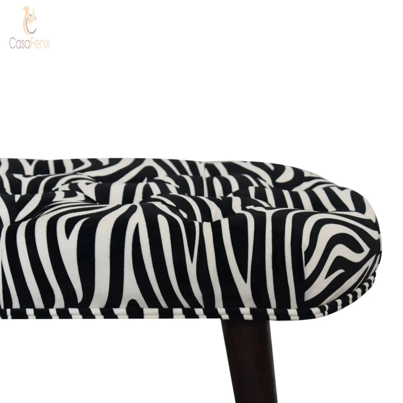 Zebra Print Deep Button Bench Stool Nordic Design Solid Mango Wood - CasaFenix