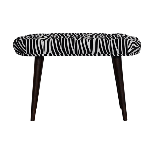 Zebra Print Deep Button Bench Stool Nordic Design Solid Mango Wood - CasaFenix