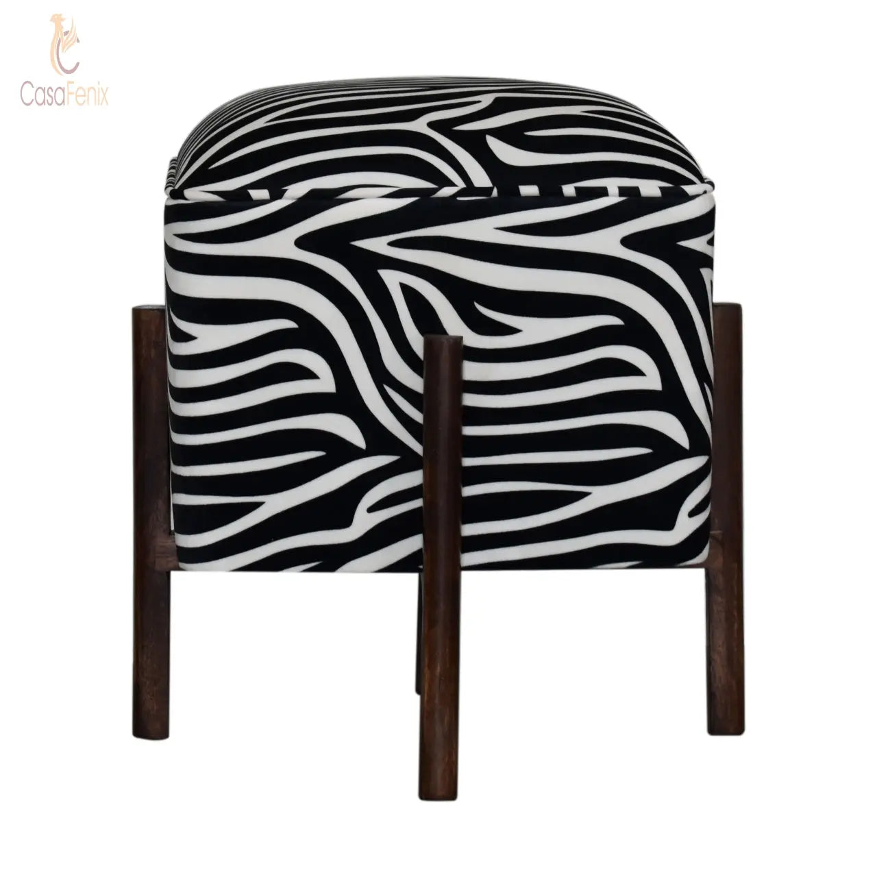 Zebra Print Footstool with Wood Legs - CasaFenix