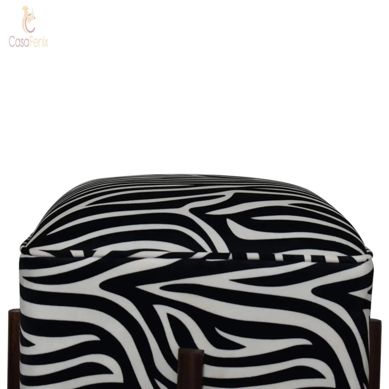 Zebra Print Footstool with Wood Legs - CasaFenix