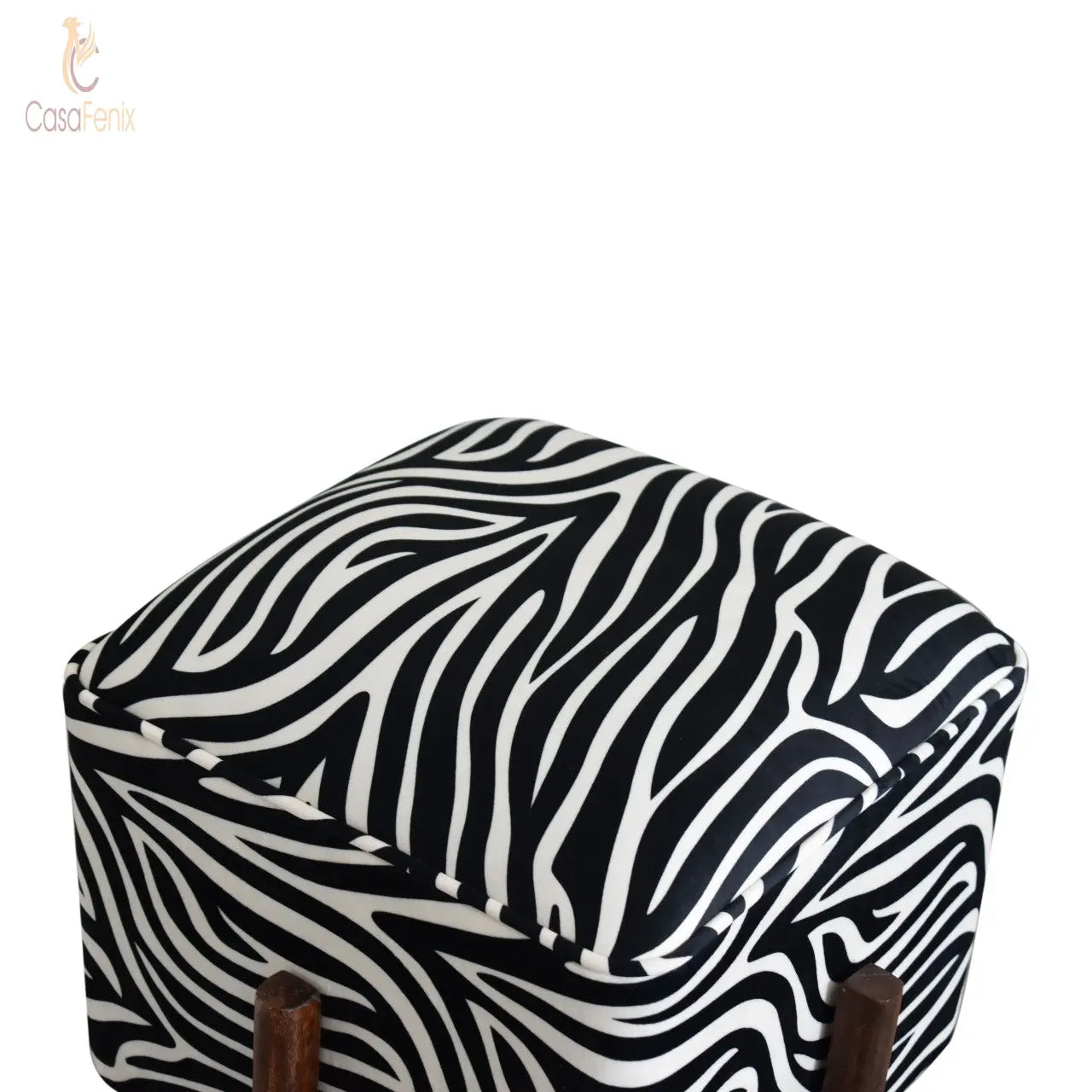 Zebra Print Footstool with Wood Legs - CasaFenix