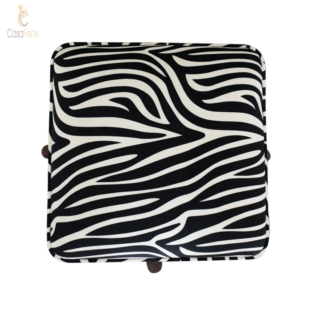 Zebra Print Footstool with Wood Legs - CasaFenix