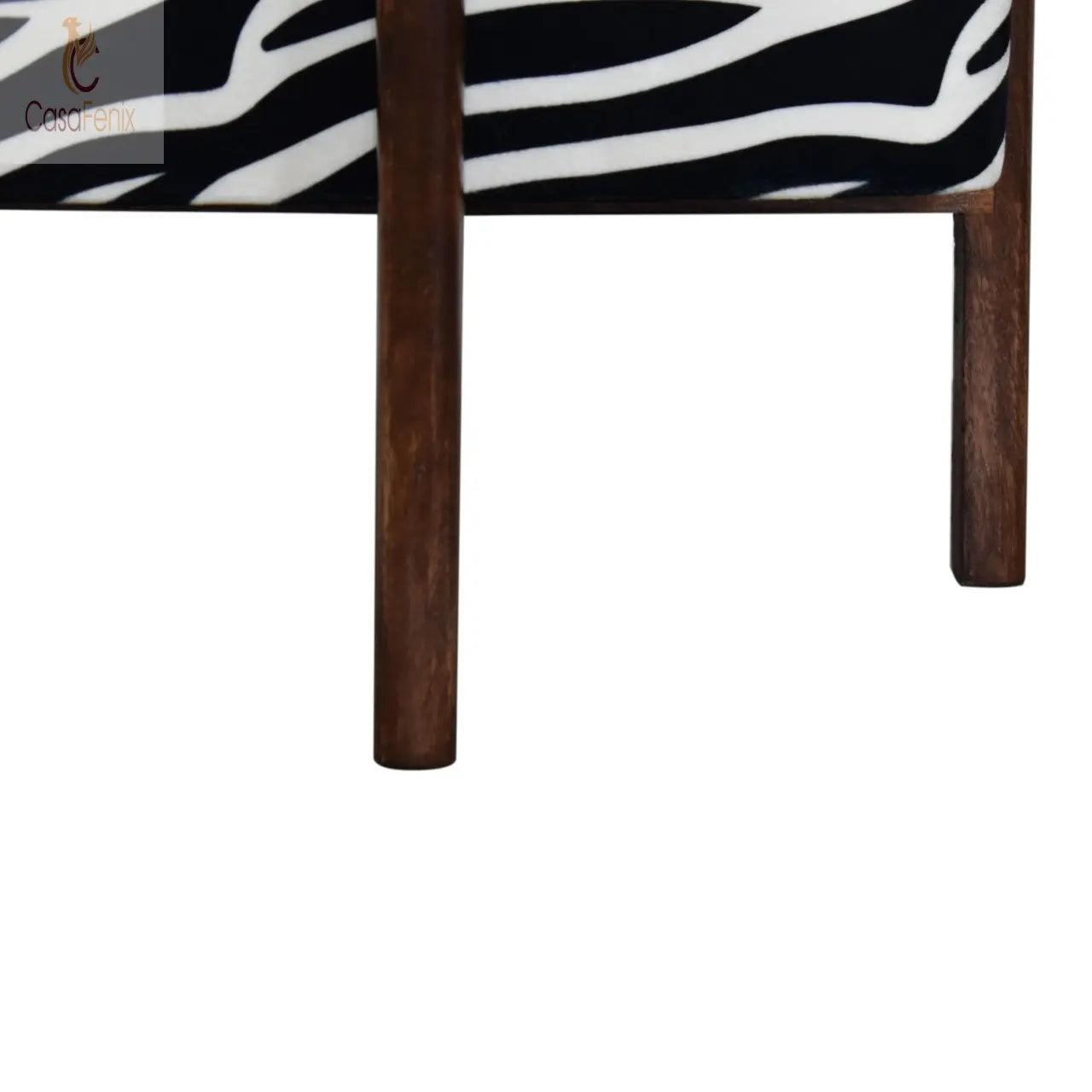 Zebra Print Footstool with Wood Legs - CasaFenix