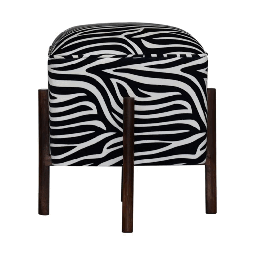 Zebra Print Footstool with Wood Legs - CasaFenix