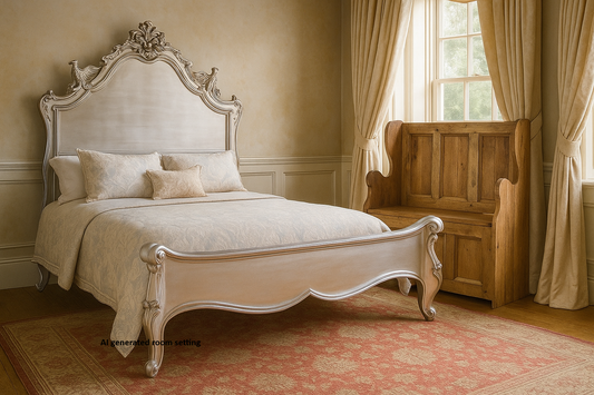 French Style Mahogany Carved Bird Design Beautiful Bed Beds & Bed Frames CasaFenix