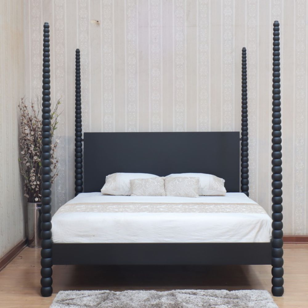 Carved Curve & Ball Solid Mahogany Four Post Bed. Farrow & Ball colour match of your choice Beds & Bed Frames CasaFenix
