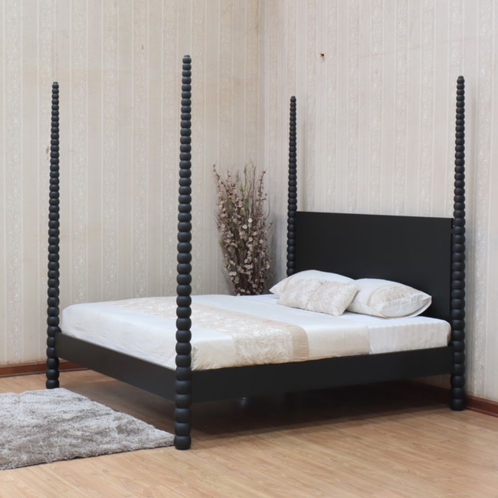 Carved Curve & Ball Solid Mahogany Four Post Bed. Farrow & Ball colour match of your choice Beds & Bed Frames CasaFenix