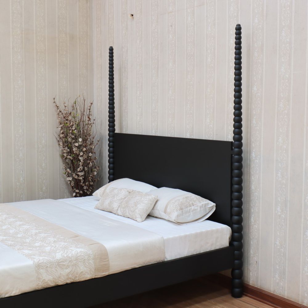 Carved Curve & Ball Solid Mahogany Four Post Bed. Farrow & Ball colour match of your choice Beds & Bed Frames CasaFenix
