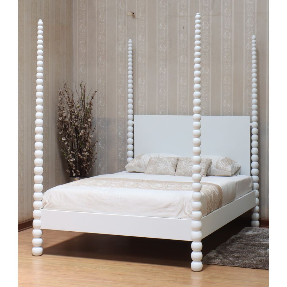 Carved Curve & Ball Solid Mahogany Four Post Bed. Farrow & Ball colour match of your choice Beds & Bed Frames CasaFenix