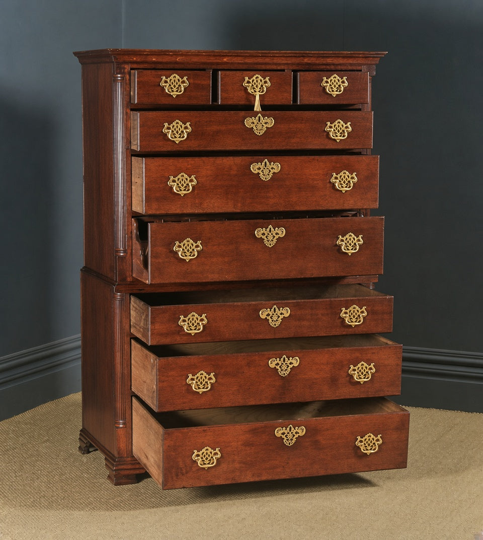 Georgian Style Solid Mahogany or Walnut Secretaire Chest on Chest – High Quality Reproduction
