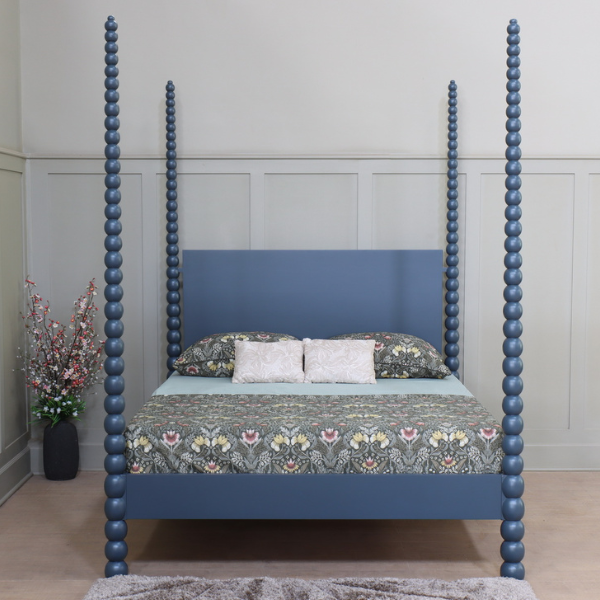Carved Curve & Ball Solid Mahogany Four Post Bed. Farrow & Ball colour match of your choice Beds & Bed Frames CasaFenix