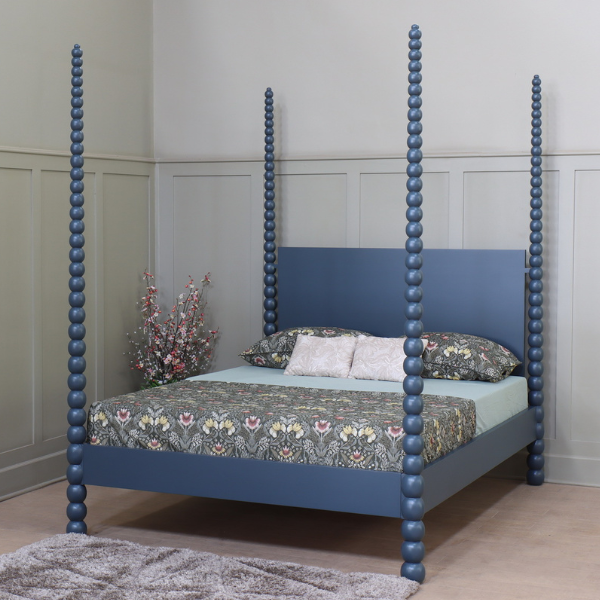 Carved Curve & Ball Solid Mahogany Four Post Bed. Farrow & Ball colour match of your choice Beds & Bed Frames CasaFenix