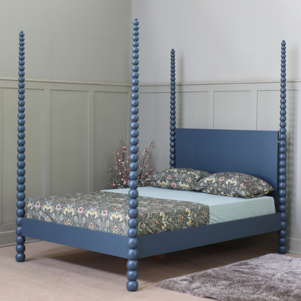 Carved Curve & Ball Solid Mahogany Four Post Bed. Farrow & Ball colour match of your choice Beds & Bed Frames CasaFenix
