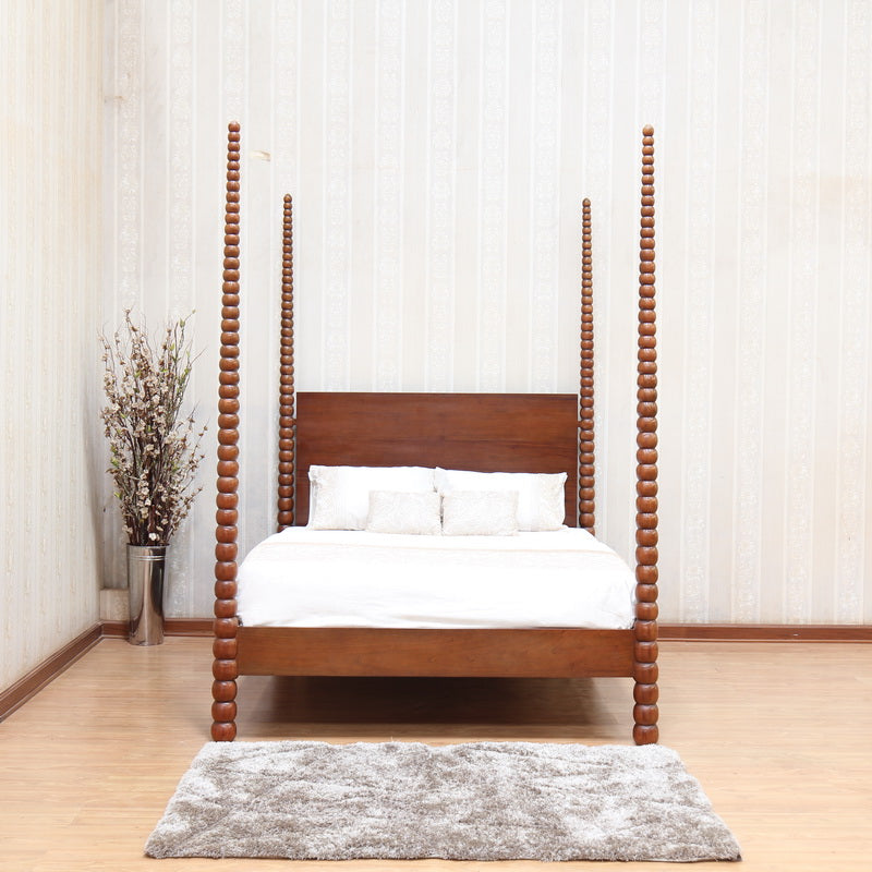 Carved Curve & Ball Solid Mahogany Four Post Bed. Farrow & Ball colour match of your choice Beds & Bed Frames CasaFenix