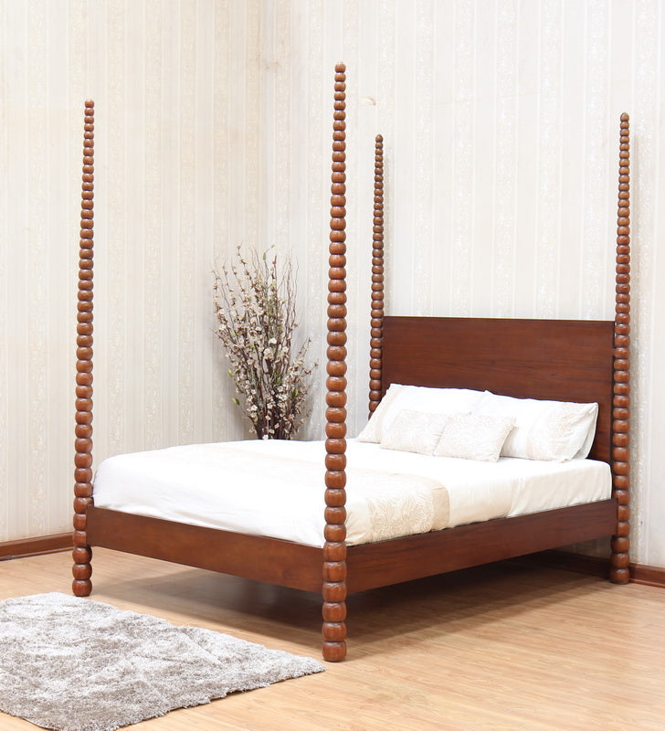 Carved Curve & Ball Solid Mahogany Four Post Bed. Farrow & Ball colour match of your choice Beds & Bed Frames CasaFenix