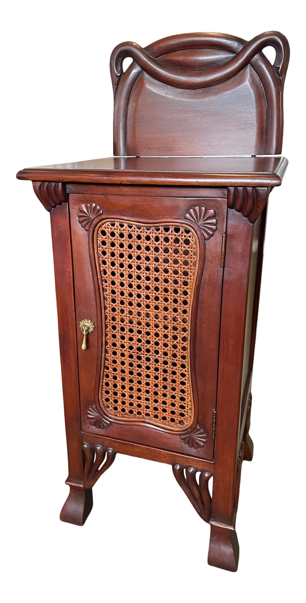Carved Bedside Stand / Table 1 Door Cupboard Rattan Panel Solid Mahogany Bedside table / chest CasaFenix