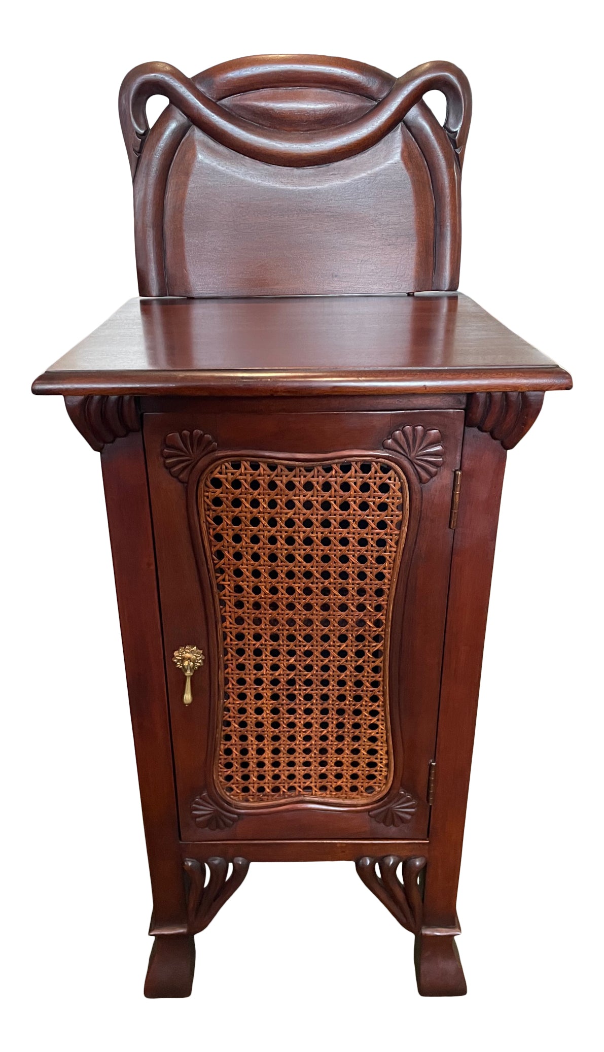 Carved Bedside Stand / Table 1 Door Cupboard Rattan Panel Solid Mahogany Bedside table / chest CasaFenix