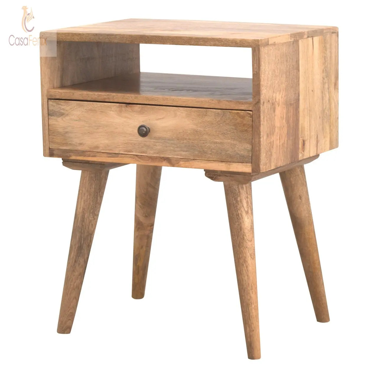 Modern Solid Wood Bedside with 1 Drawer & an Open Slot Solid Mango Wood - CasaFenix