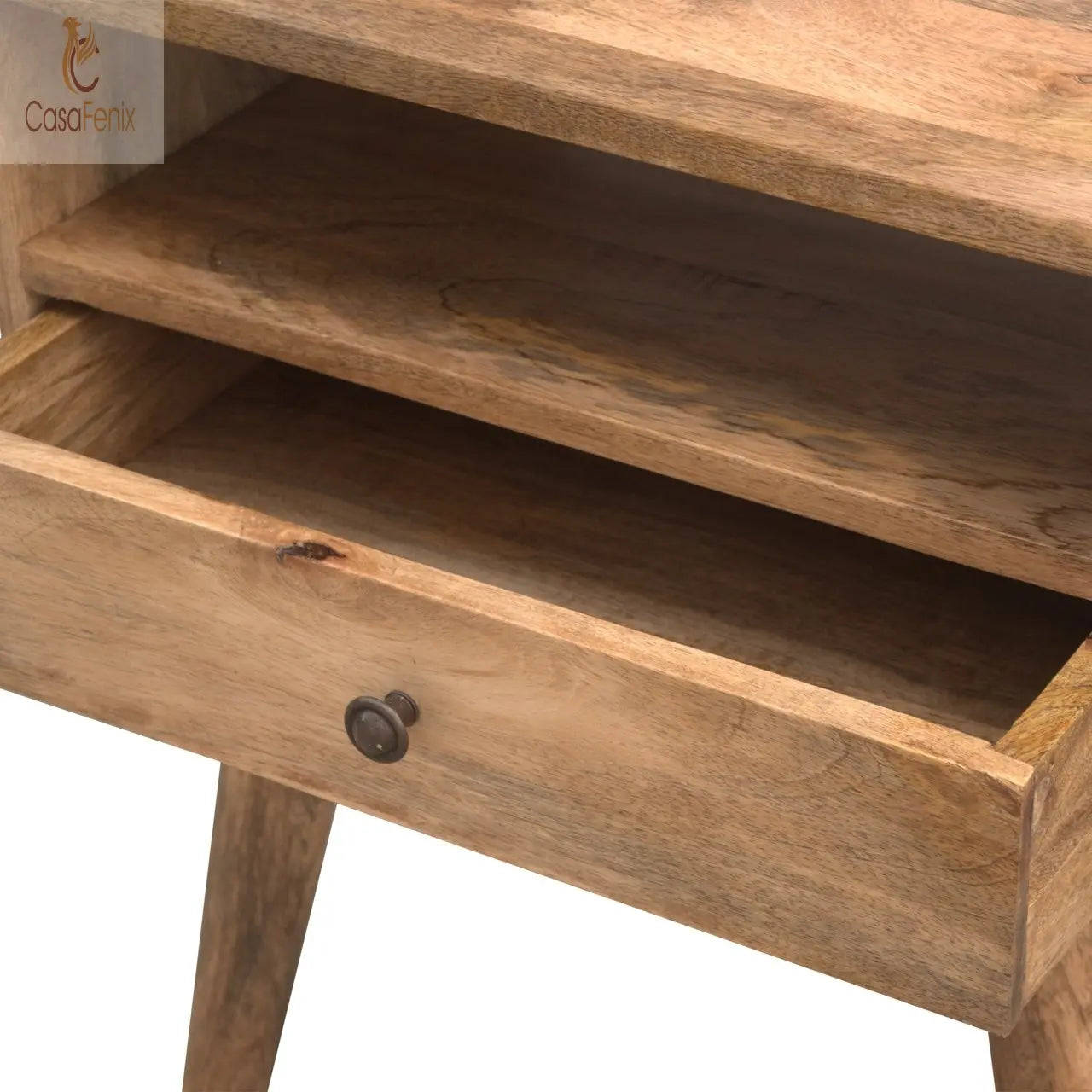 Modern Solid Wood Bedside with 1 Drawer & an Open Slot Solid Mango Wood - CasaFenix