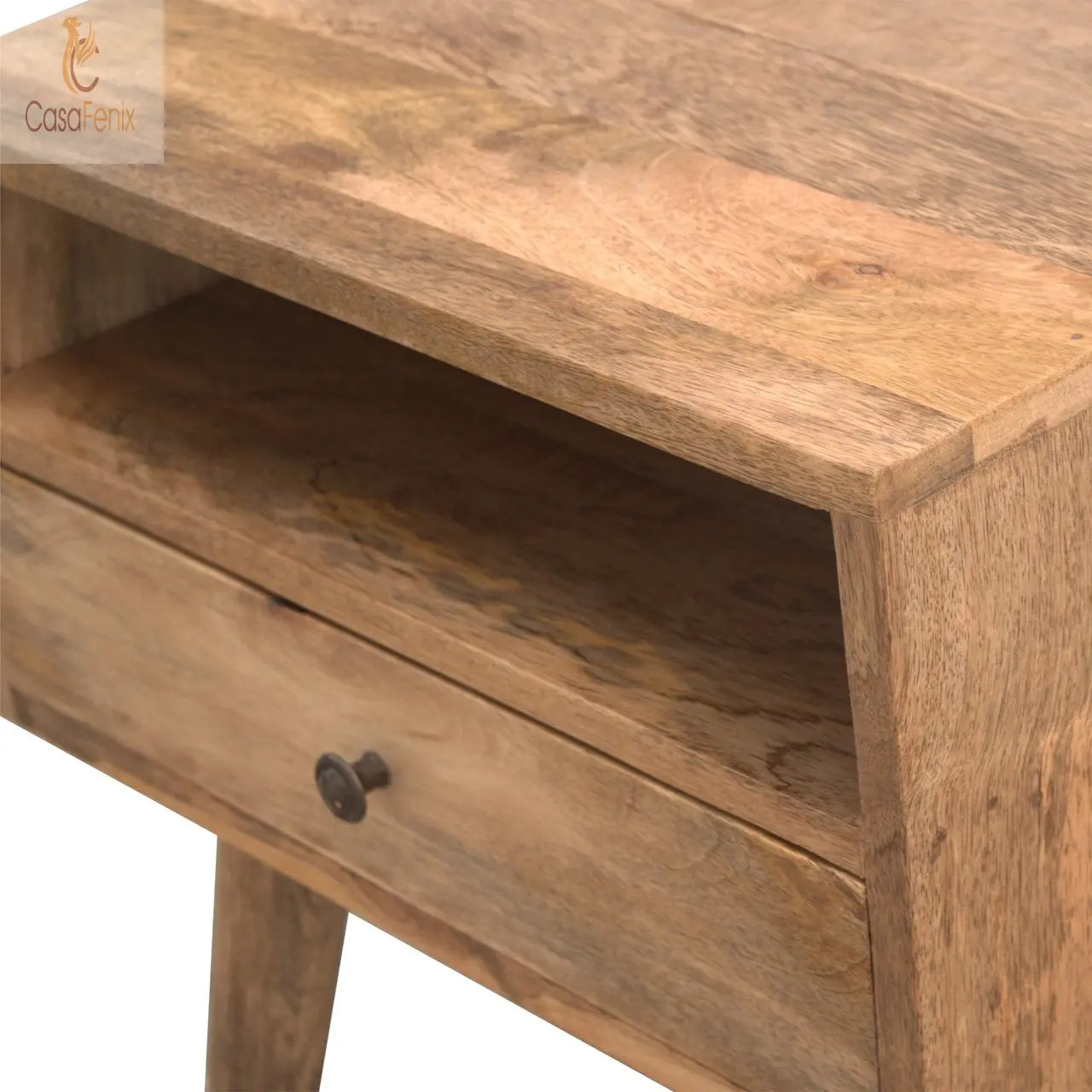 Modern Solid Wood Bedside with 1 Drawer & an Open Slot Solid Mango Wood - CasaFenix