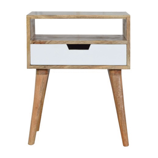 1 White Painted Drawer Bedside Table Oak-ish Finished mango Wood Chest Bedside table / chest CasaFenix