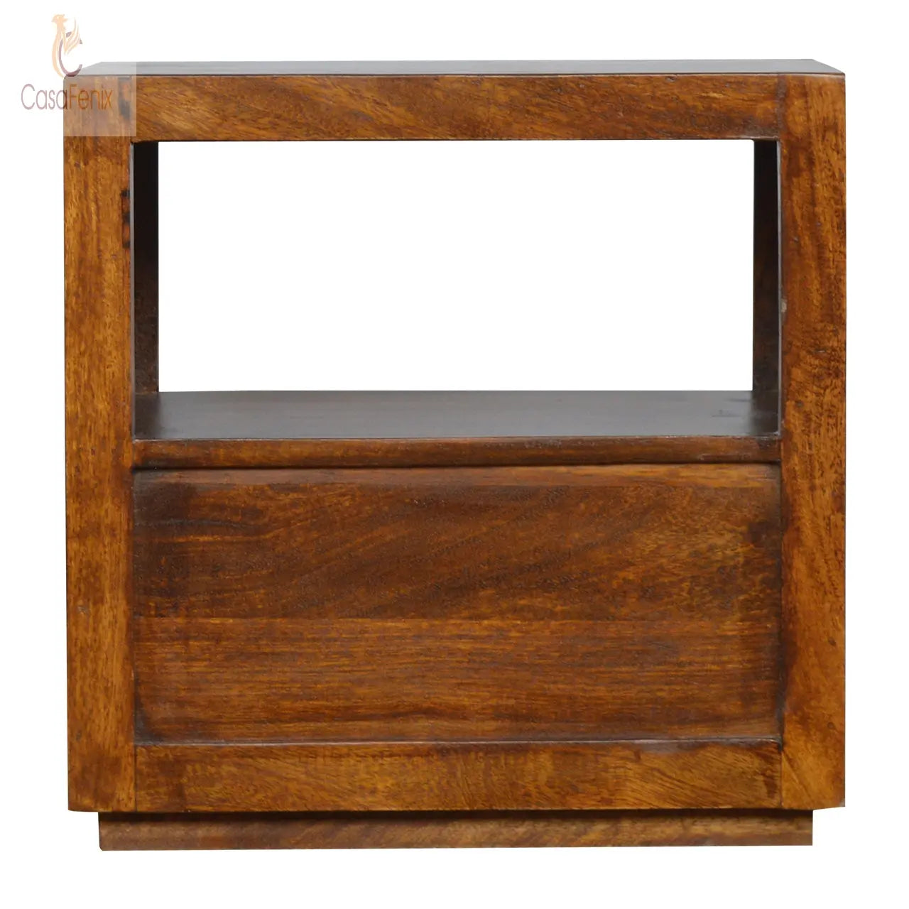 Chestnut Bedside with Gold Bar Fronted Single Drawer - CasaFenix