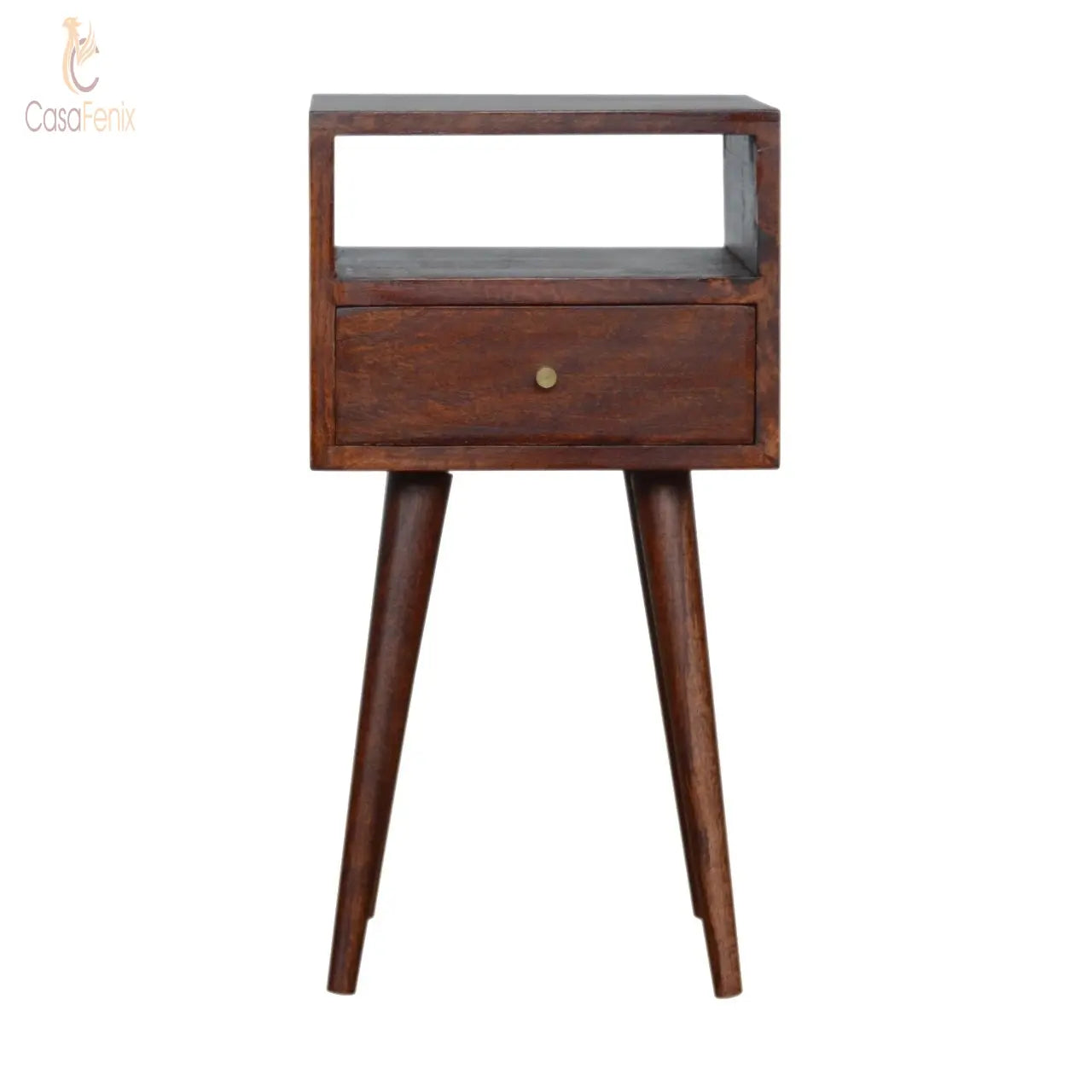 Small Cherry Finish Bedside Table 1 Drawer Solid Wood Chest - CasaFenix