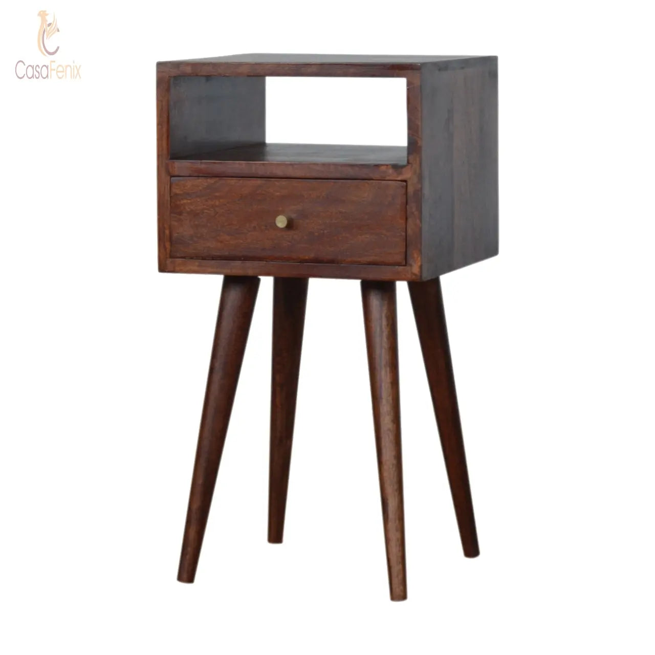 Small Cherry Finish Bedside Table 1 Drawer Solid Wood Chest - CasaFenix